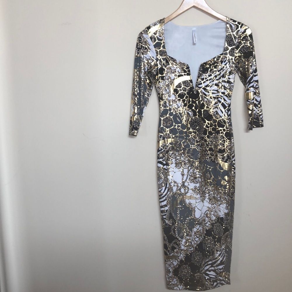 Vintage Body Con Deep V Dress